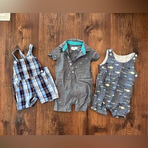 Crown & Ivy Baby Boy Fish, Plaid, Collared Rompers NWOT